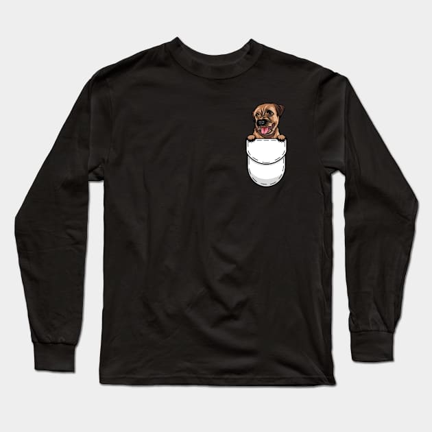 Funny Border Terrier Pocket Dog Long Sleeve T-Shirt by Pet My Dog